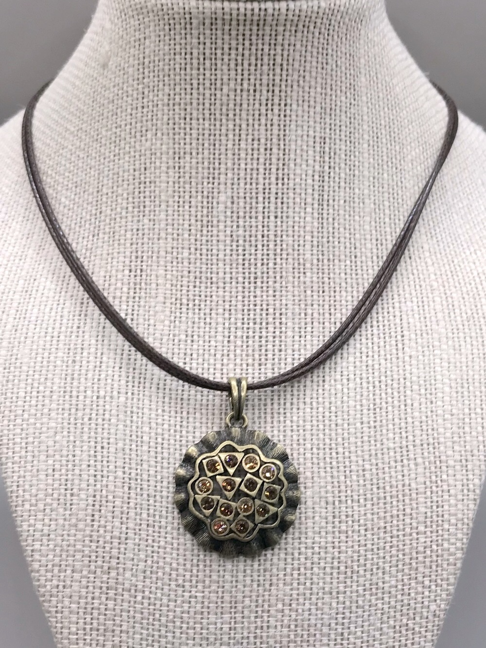 Lia Sophia Antique Gold-Tone Floral Pendant Corded Necklace